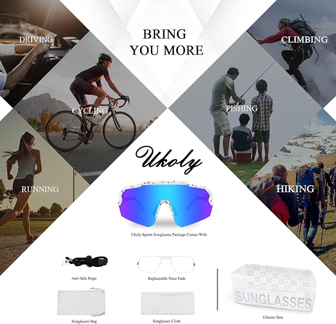 Ukoly Baseball Sunglasses For Men Women,Sports Sunglasses For Baseball Running Cycling UV400 protection TR90 Frame 615