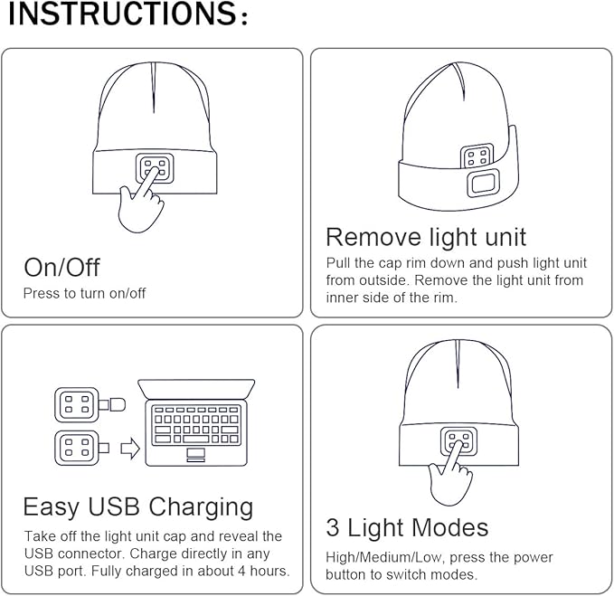 YunTuo LED Beanie with The Light, Unisex USB Rechargeable Headlamp Winter Knitted Cap Gifts for Men Dad Husband Him