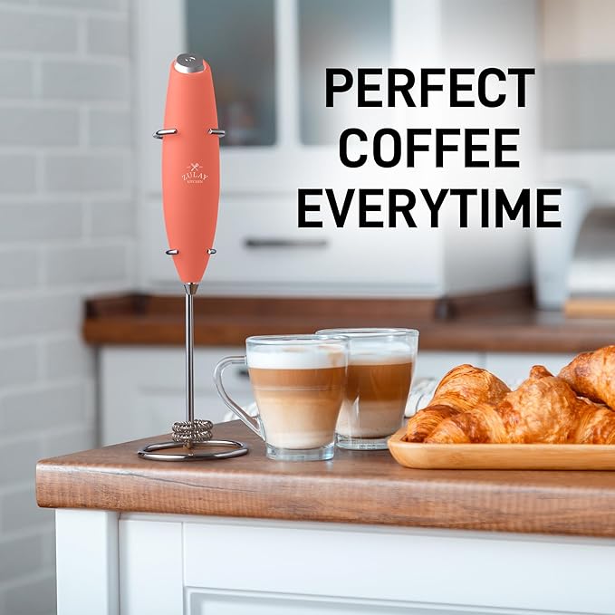 Zulay Double Whisk Milk Frother Handheld Mixer - High Powered Frother For Coffee With Improved Motor - Electric Whisk Drink Mixer For Cappuccino, Frappe, Matcha & More, Twin Whisk (Peaches N Cream)