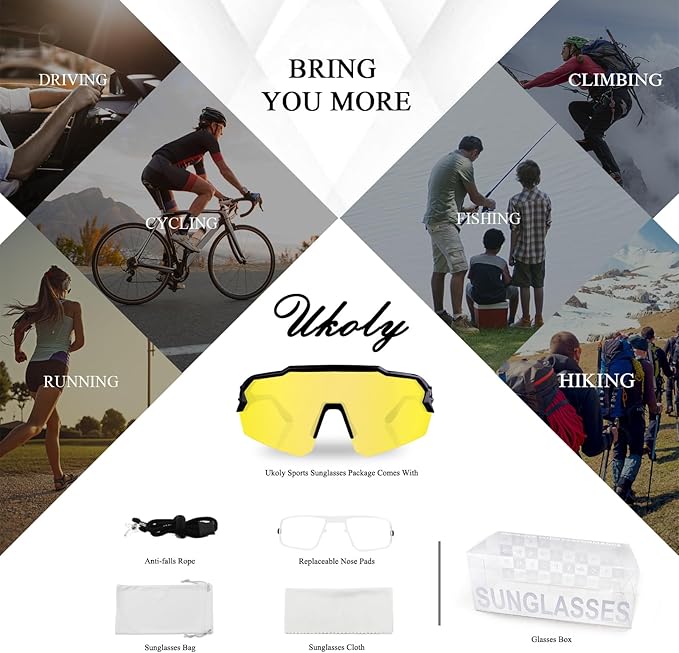 Ukoly Baseball Sunglasses For Men Women,Sports Sunglasses For Baseball Running Cycling UV400 protection TR90 Frame 615