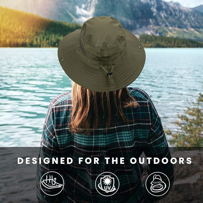 CAMOLAND Mens Fishing Hat Wide Large Brim Sun Hat with Outdoor UV Protection