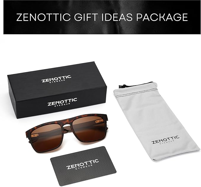 ZENOTTIC Polarized Sunglasses Men Square: Unbreakable TR90 Frame Carbon Fiber Temple UV400 Protection Sun Glasses for Driving