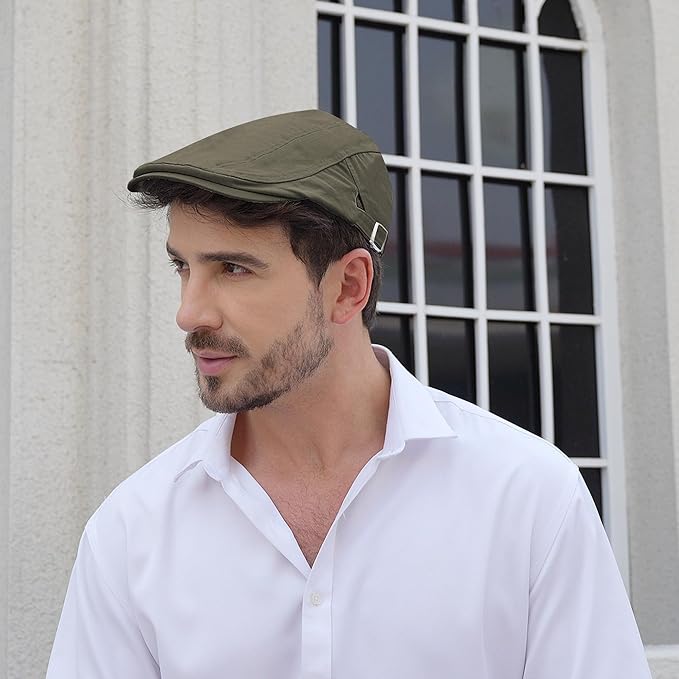 Men's Newsboy Caps 100% Cotton Newsies Flat Hats for Men Adjustable Irish Cabbie Gatsby Hats Ivy Cap for Driving Golf Hunting