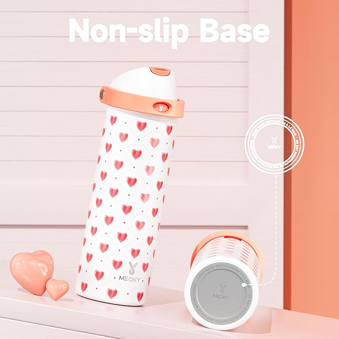 24 oz Valentine's Day Water Bottle: Meoky Stainless Steel Water Bottle with Straw and Spout Lid - Leak Proof, Cold for 24 Hours, Fits in Car Cup Holder, Valentines Day Gifts for Her Women Girls, Amora