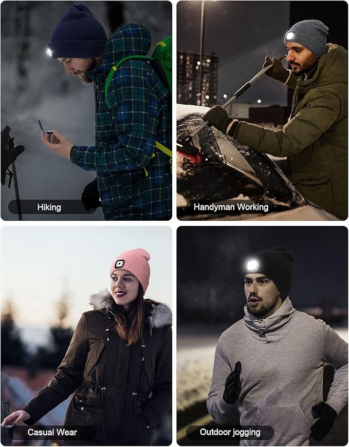 YunTuo LED Beanie with The Light, Unisex USB Rechargeable Headlamp Winter Knitted Cap Gifts for Men Dad Husband Him