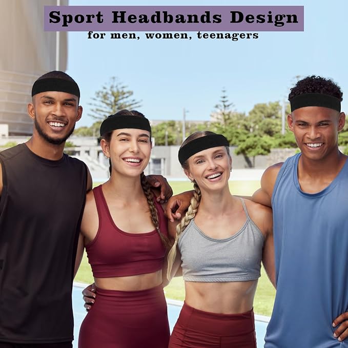 4PCS Sweat Band for Men Women, Sweatbands Sport Headbands Sweat Head Bands Workout Headband Moisture Wicking Athletic Sweatband for Exercise Running Fitness Yoga