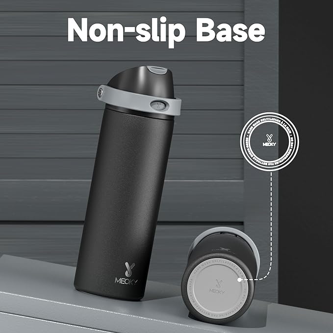 24 oz Insulated Water Bottle for Sports: Meoky Stainless Steel Water Bottle with 2-in-1 Straw and Spout Lid - Leak Proof, Cold for 24 Hours, Fits in Car Cup Holder, BPA-Free for Travel Gym, Night