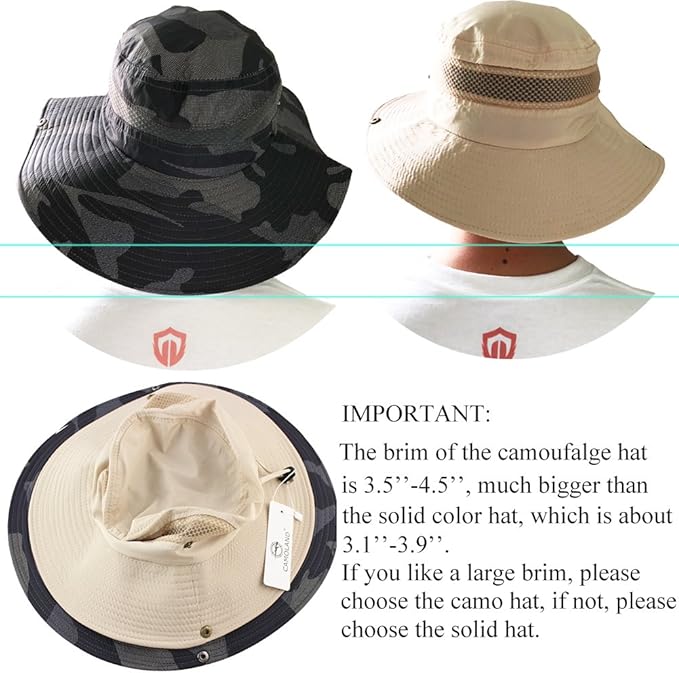 CAMOLAND Mens Fishing Hat Wide Large Brim Sun Hat with Outdoor UV Protection