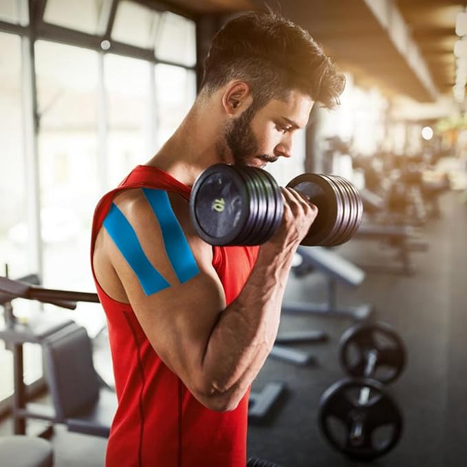 3 Rolls Kinesiology Tape,49.2ft Hypoallergenic Waterproof Kinetic Tape,Athletic Elastic Kneepad Muscle Pain Relief Knee Taping,Running Tennis Football Sports Activities Tapes, Blue Tape Roll