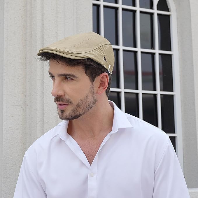 Men's Newsboy Caps 100% Cotton Newsies Flat Hats for Men Adjustable Irish Cabbie Gatsby Hats Ivy Cap for Driving Golf Hunting