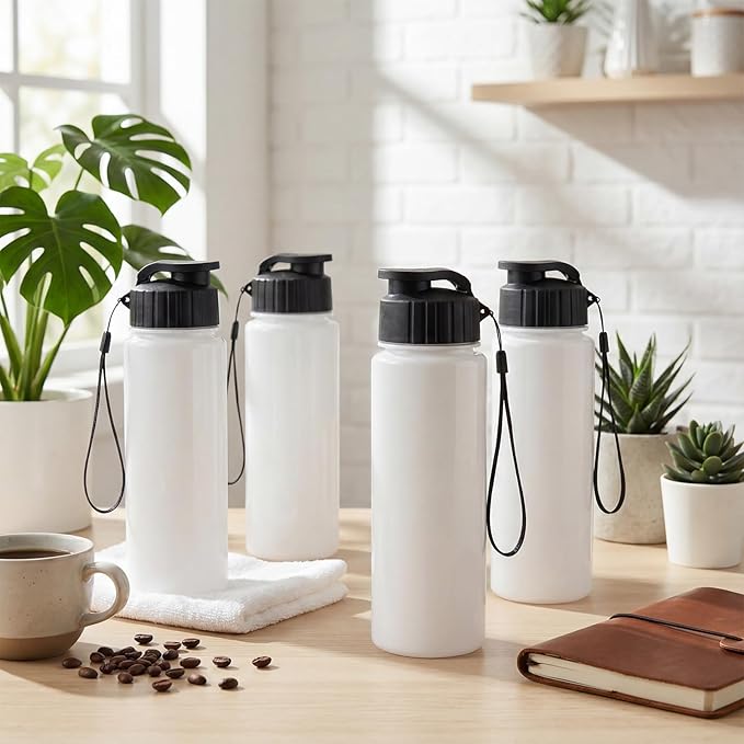 Maxcheck 30 Pieces Water Bottle Bulk 17 oz Plastic Sports Water Bottles Bulk with Handle Strap Lightweight Leakproof Drink Flip Top for Adults Fit Gym(Simple Style,White,Black)