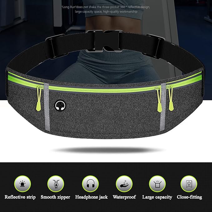 Waist pack sport running Belt Pack with adjustable Strap for running hiking travel outdoors sport (Grey, 3 Pockets)