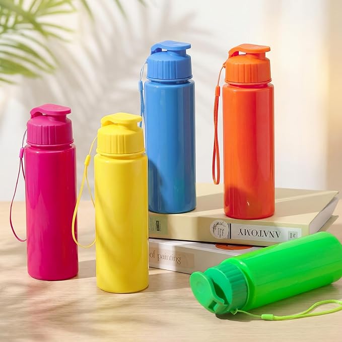 Maxcheck 30 Pieces Water Bottle Bulk 17 oz Plastic Sports Water Bottles Bulk with Handle Strap Lightweight Leakproof Drink Flip Top for Adults Fit Gym(Bright Style,Bright Color)