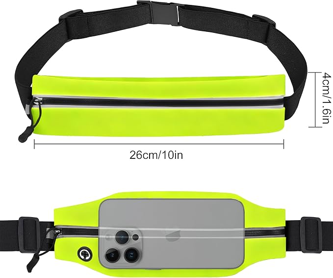 Slim Running Belt For Men and Women Waist Fanny Pack Phone Holder Pouch Bag Reflective Zipper Pocket Workout Cycling Fitness Kelly Green