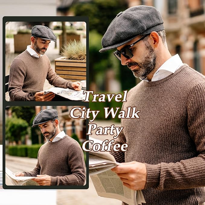 TOP-EX L/XL/XXL Wool Tweed Newsboy Cap for Men Paperboy Warm Winter Hat Vintage Flat Ivy Cabbie Gatsby Cap