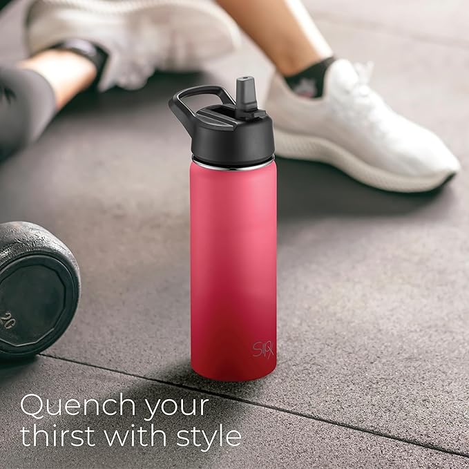 SipX™ 18 oz Insulated Water Bottle with 3 Lids – Leakproof Stainless Steel, Triple Insulated – Cold 24 Hours/Hot 12 Hours – Durable Bottle for School, Gym, Travel – Red
