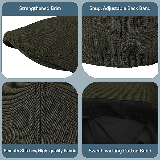 KUJUHA Men's Newsboy Cap Cotton Flat Ivy Gatsby Newsboy Hat Driving Hat Irish Cabbie Hunting Caps Winter Hat