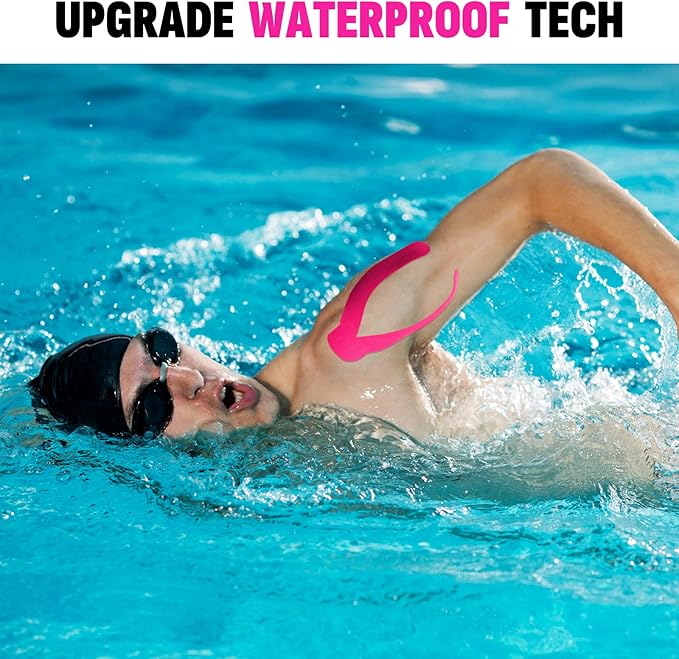 5 Rolls Kinesiology Tape, 2 inch x 16.4 Feet Waterproof Athletic Tape, Uncut Kinetic Tape, Muscle Tape, Sports Tape, Knee Tape for Exercise and Daily Use - Rose Red