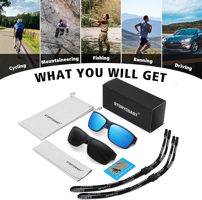 STORYCOAST Polarized Sports Sunglasses for Men Women Unbreakable Frame Cycling Fishing Driving