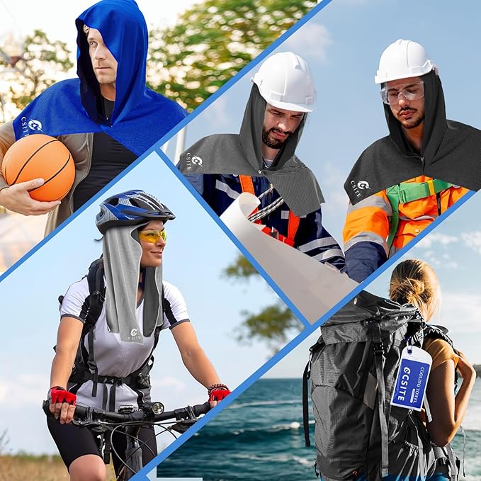 2 Pack Cooling Hoodie Towels, Instant Cooling Towels for Neck and Face, UPF 50 Sun Protection, Ice Towel for Hot Weather, Head Towel for Sports, Camping, Cycling & More Activities