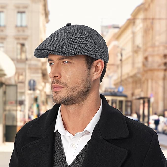 Men's Wool Blend Newsboy Cap Adjustable Gatsby Ivy Newsies Cabbie Hat Classic 8 Panel Tweed Flat Winter Hat