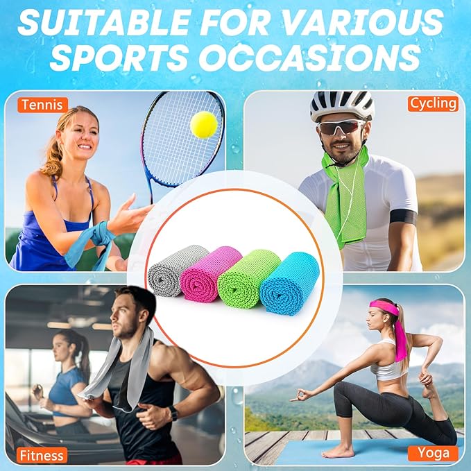 4 Pack Cooling Towels (40"x 12"), Soft Breathable Gym Towels, Outdoors Ice Towel for Neck and Face, Camp Essentials Microfiber Sweat Towels for Gym, Run, Yoga, Workout, Travel, Climb