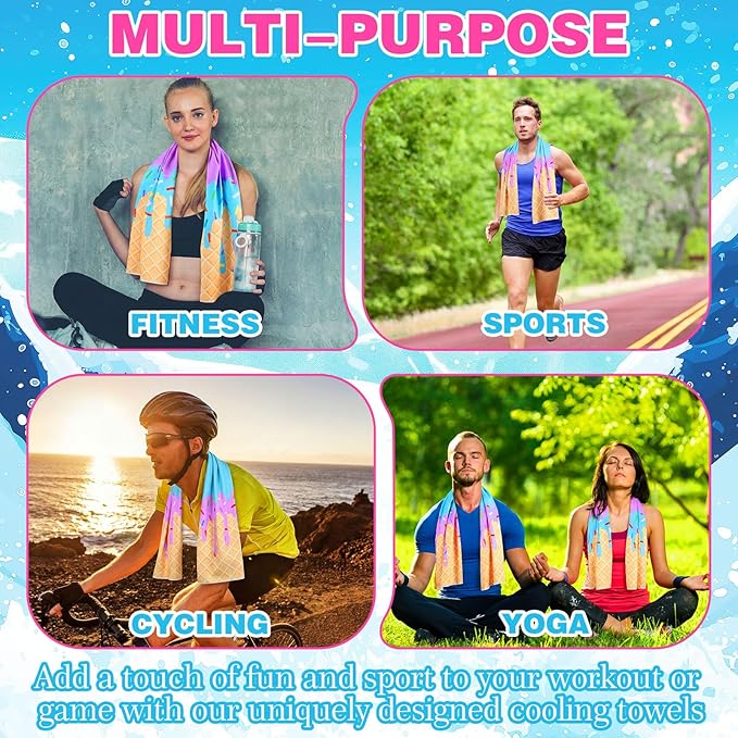 12pcs Baseball Ice Cream Drip Cooling Towels 40"x12" Microfiber Cooling Towels Sweat Absorbent Chilly Washcloth Baseball Team Gift Party Favor for Hot Weather Yoga Gym