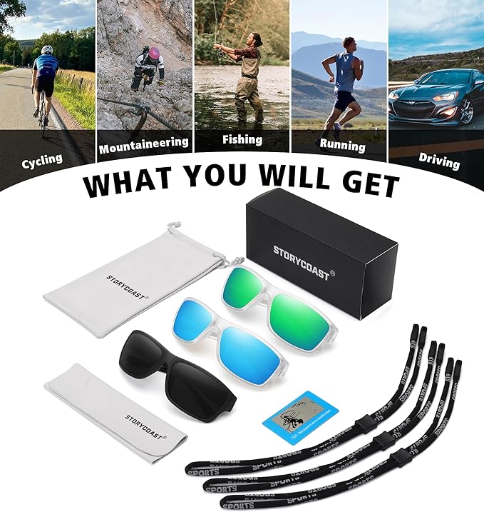 STORYCOAST Polarized Sports Sunglasses for Men Women Unbreakable Frame Cycling Fishing Driving