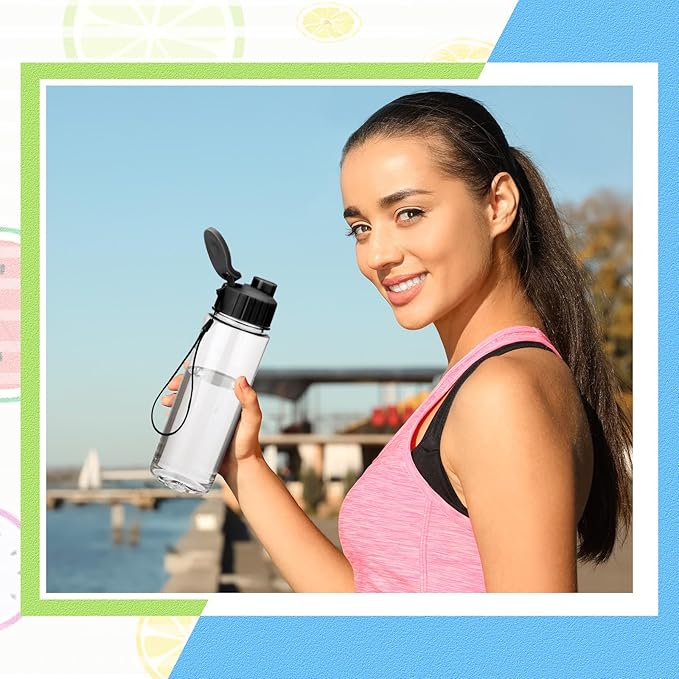 Maxcheck 30 Pieces Water Bottle Bulk 17 oz Plastic Sports Water Bottles Bulk with Handle Strap Lightweight Leakproof Drink Flip Top for Adults Fit Gym(Classic Style,Black)