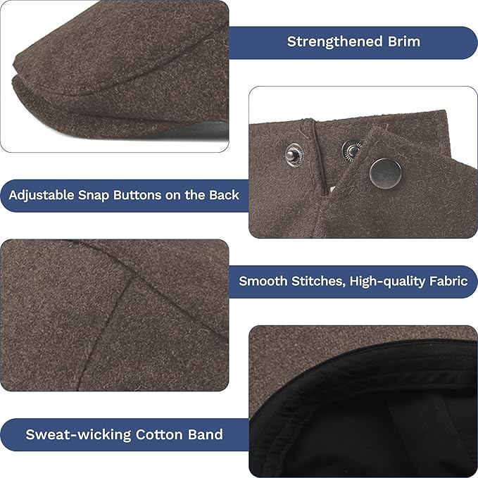 KUJUHA Newsboy Hats for Men Flat Irish Cabbie Ivy Gatsby Newsboy Driving Hat Hunting Cap Winter Hat