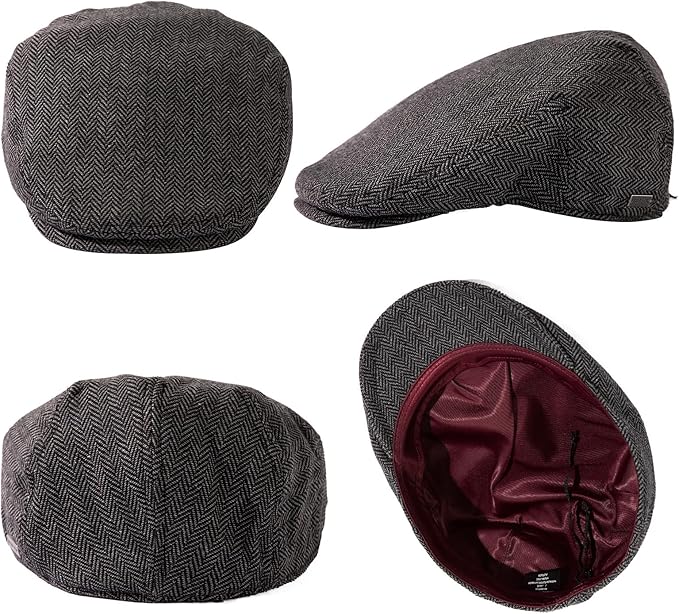 TOP-EX XL/XXL Wool Tweed Newsboy Flat Cap for Men Winter Fashion Ivy Cap Gatsby Golf Hat Satin Lined
