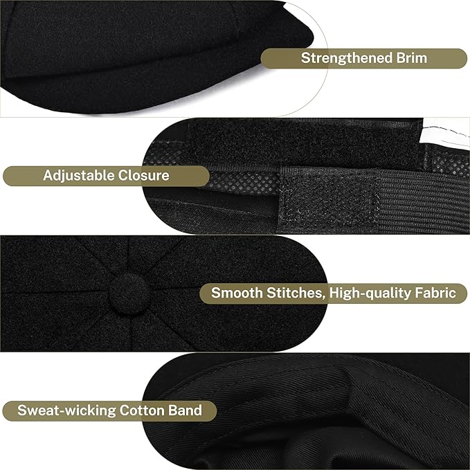 KUJUHA Wool Newsboy Cap for Men Flat Irish Cabbie Ivy Gatsby Newsboy Driving Hat Hunting Cap