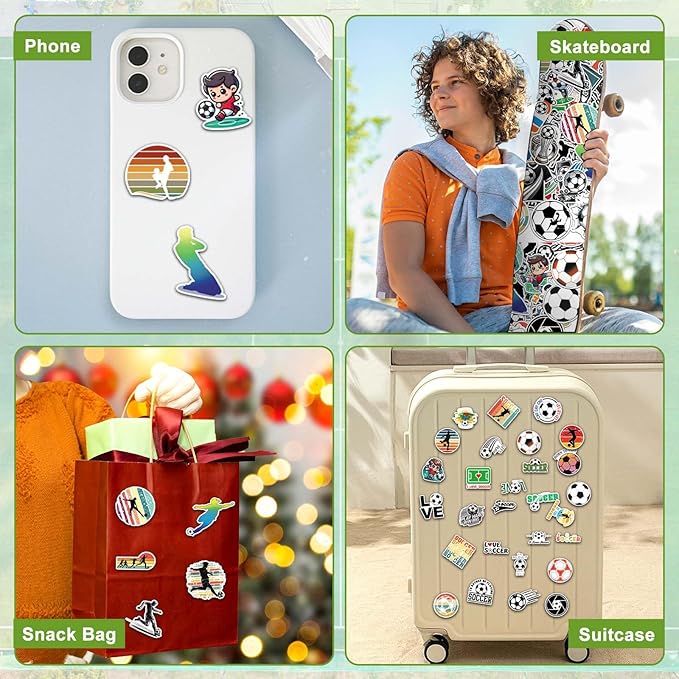 Soccer Water Bottles for Boys 32 oz and 100 PCS Soccer Stickers Sports Insulated Stainless Steel Water Bottle Accessories Stuff Gear Gifts For 8-12 12-14 Player