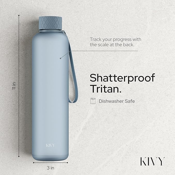 KIVY Tritan Water Bottle 2nd Generation (Blue Gray, 32 Ounces)