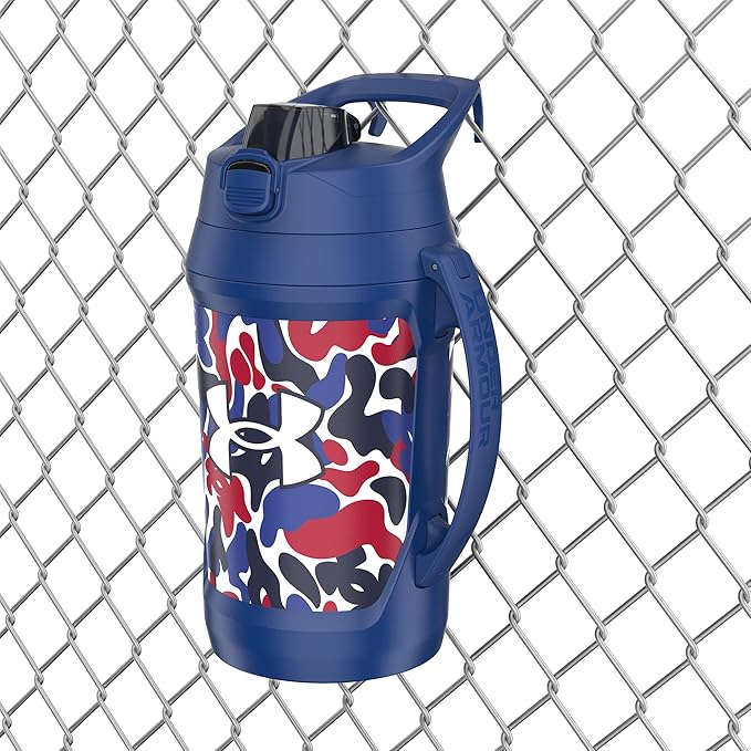 Under Armour Half Gallon Water Bottle Insulated, 64oz Insulated Water Bottle with Handle, Fence Hook, Leak Resistant, for Baseball, Football & More, Royal Hypercamo