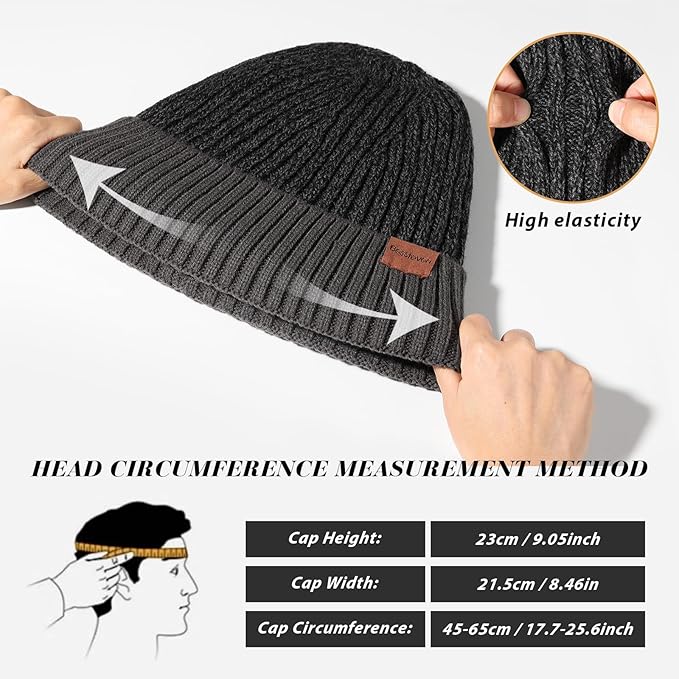 Winter Beanie Hat for Men Women: Warm Fleece Lined Beanie Knit Ski Stocking Cap Cuffed Cap for Cold Weather Running