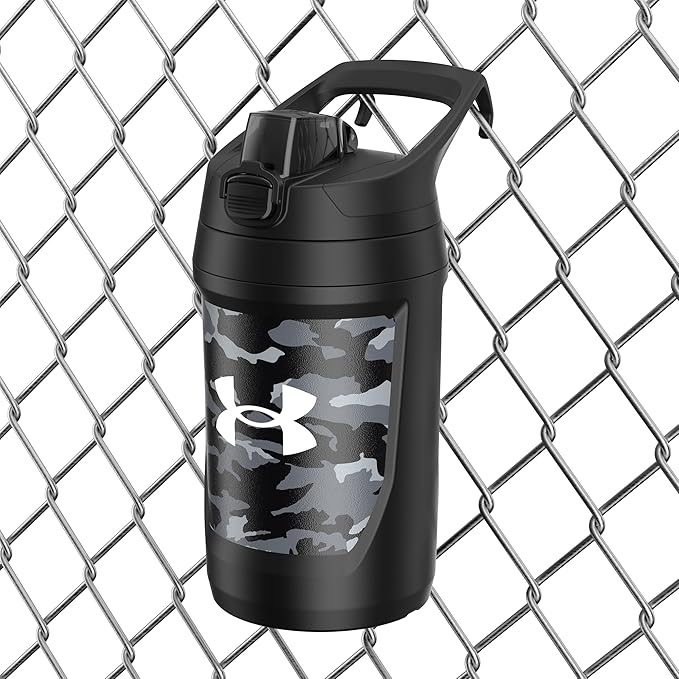 Under Armour 32 oz Insulated Water Bottles - Sports Water Jug with Fence Hook, Leak Resistant for Baseball, Football & More, 32 oz Insulated, Black Woodland