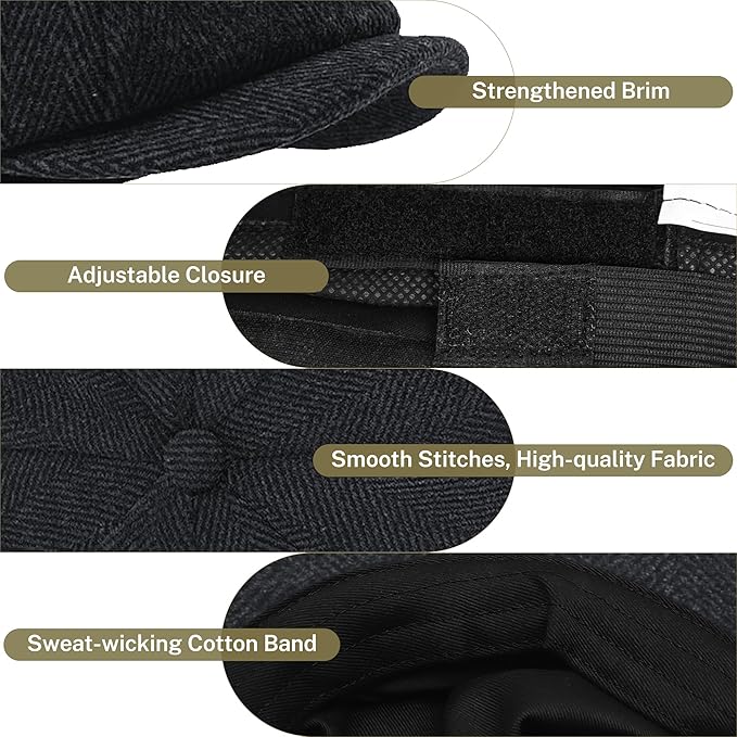 KUJUHA Wool Newsboy Cap for Men Flat Irish Cabbie Ivy Gatsby Newsboy Driving Hat Hunting Cap