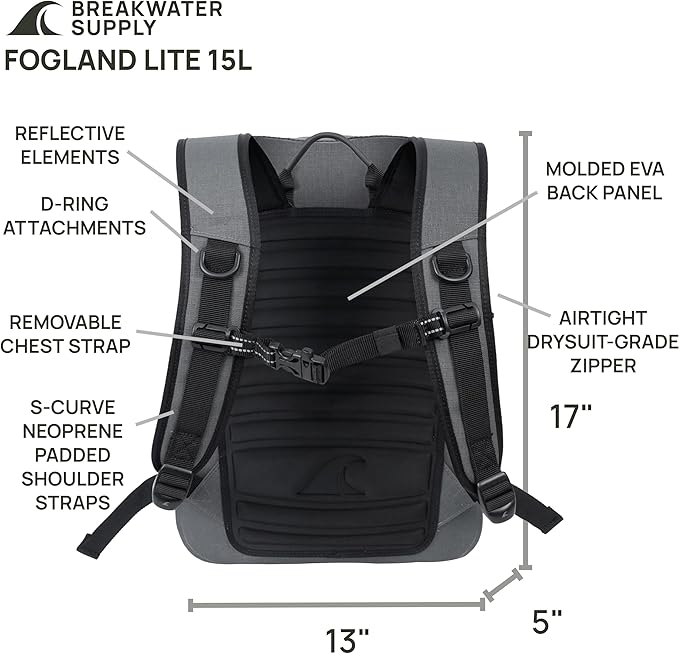 Breakwater Supply™ Waterproof IP68 Submersible Backpack with Airtight Zippers | Laptop Travel Outdoors | Fogland 25L 20L 15L | 100% Waterproof, Submersible, Airtight Zippers, Travel Outdoors