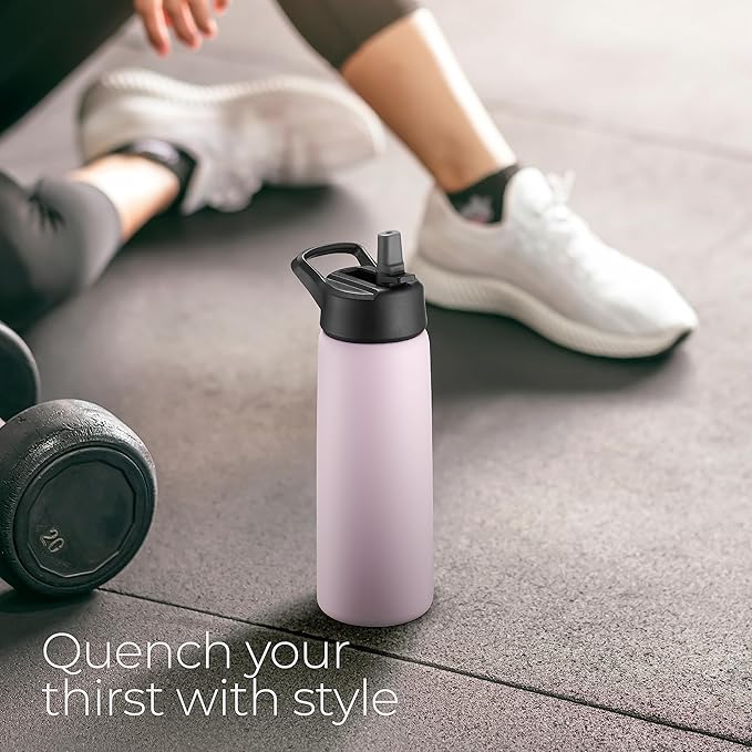 SIPX™ 25 oz Insulated Water Bottle with 3 Lids – Leakproof Stainless Steel, Triple Insulated – Cold 24 Hours/Hot 12 Hours – Durable Bottle for School, Gym, Travel – Purple