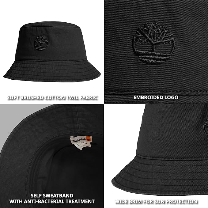 Timberland Mens Bucket Hat, Cotton Twill, Soft Brushed Finish, Packable Sun Hat