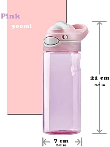 DEARART 2-Pack Blue Water Bottle and Pink Water Bottle, 20oz Capacity Small Clear Bottle No Straw BPA FREE Leakproof Wide Mouth, Has Handle Easy Carried, Suit School, Gym, Sports, Work etc.