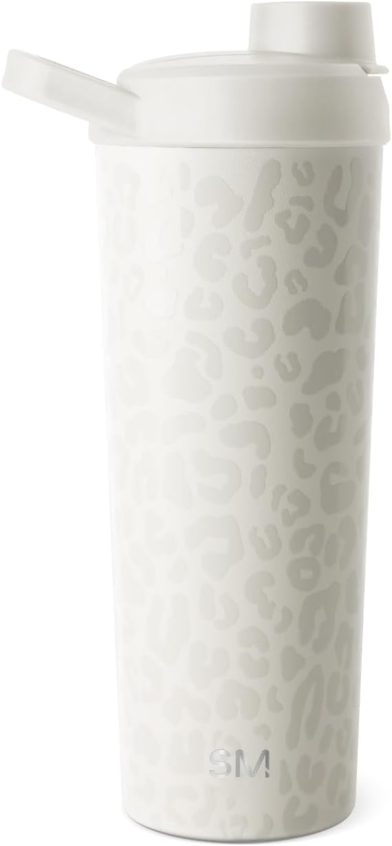 Simple Modern Stainless Steel Shaker Bottle with Ball 24oz | Metal Insulated Cup for Protein Mixes, Shakes and Pre Workout | Rally Collection | Cream Leopard