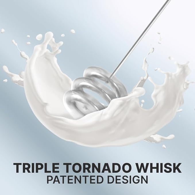 Zulay Kitchen Tornado Milk Frother Handheld Wand – Electric Coffee Frother with Triple Whisk & Stand – Hand Held Drink Mixer for Latte, Cappuccino, Matcha, Hot Chocolate, Protein Shakes – Quartz