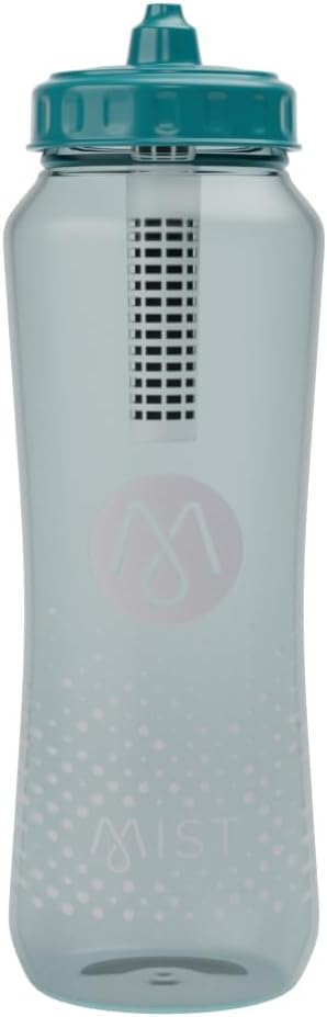 Mist Sports Squeeze Water Bottle with Built-In Filter for Pure Water, Lightweight and Easy Grip Squeeze Water Bottles Sports Quality, Leak Proof & BPA Free Athletic Water Bottle Squirt Top, Deap Teal