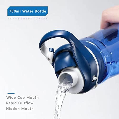 DEARART 20oz Blue Sport Water Bottle with No Straw, Leakproof Clear Bottles Has Handle, Wide Mouth Easy Clean Carry Easily, Suit Sports School Office Yoga Gym Home etc.