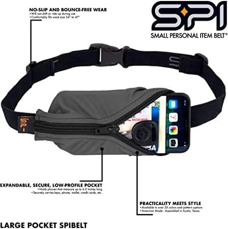SPIbelt Running Belt for Women Men, Phone Holder for Running, Running Fanny Pack, Holder for Phone, Running Waist Pack, Adjustable Waist, [Fits All Phones]. Cloudy Grey with Black Zipper
