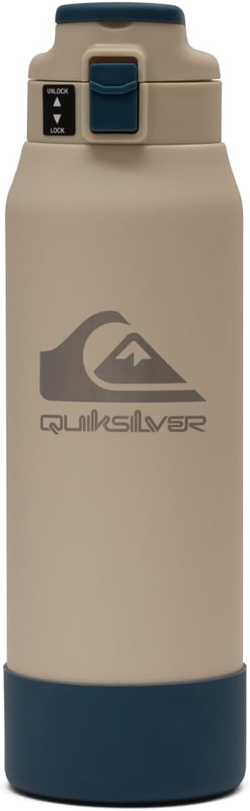 Quiksilver Redondo 32oz Double Wall Stainless Steel Water Bottle, Reusable Sports Bottle with Leak-Proof Lid, Non-Slip Rubber Base, Carrier Handle, insulated Tumblers, 24H Hot & Cold Beverage