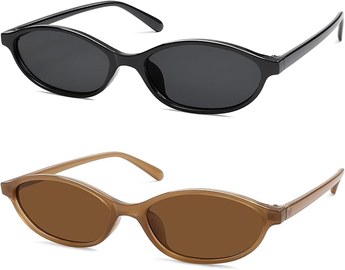 Retro Oval Cat Eye Sunglasses for Women Y2k Trendy Narrow Sunnies Designer Sun Glasses AR82253