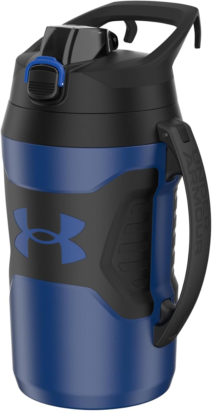 Under Armour Half Gallon Water Bottle Insulated, 64oz Insulated Water Bottle with Handle, Fence Hook, Leak Resistant, for Baseball, Football & More, Royal/Black